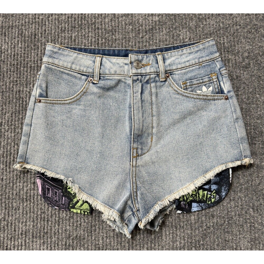 Adidas x Jeremy Scott Women Size 25" Denim Shorts Indigo Denim JW0831 NEW
